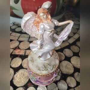 Elegant Angel Figurine Trinket Box with Pink and White Accents ROYAL